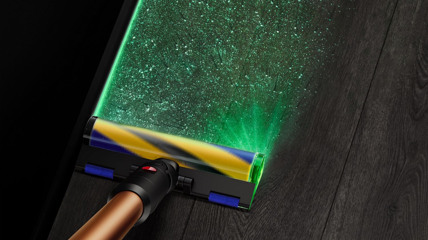 Dyson Fluffy Optic cleaner head used to clean dust and debris from a hard floor.