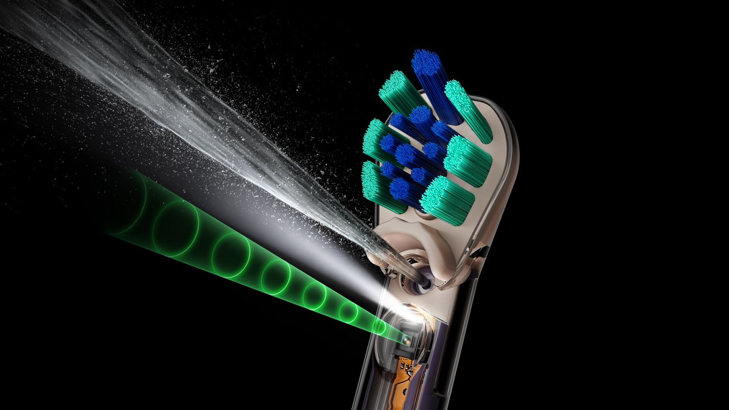 Dyson CameraJet toothbrush detects interdental gaps and jets liquid.