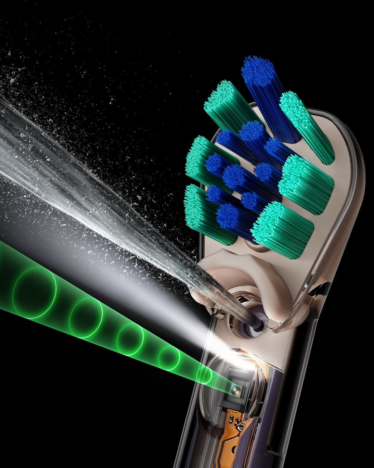 Dyson CameraJet toothbrush detects interdental gaps and jets liquid.