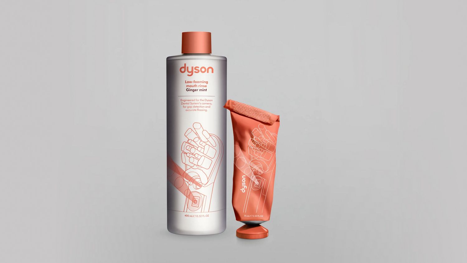Dyson Ginger mint toothpaste and mouth rinse.