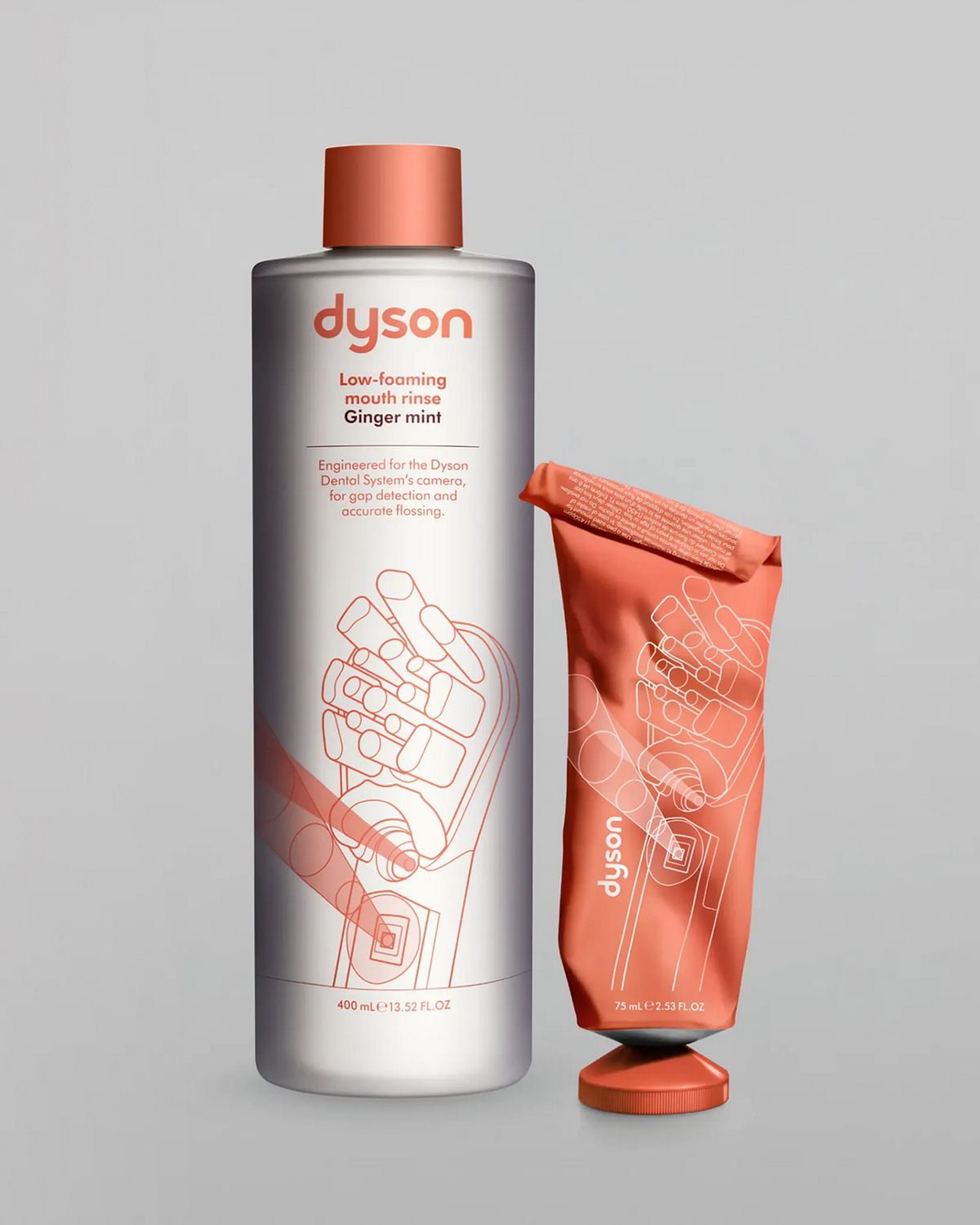 Dyson Ginger mint toothpaste and mouth rinse.