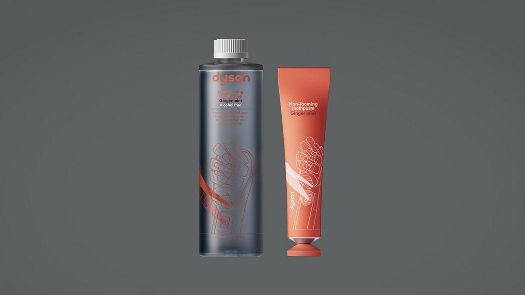 Dyson Ginger mint toothpaste and mouth rinse.
