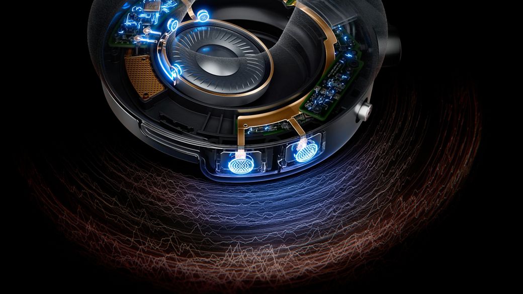 Cutaway showing the powerful audio technology inside the Dyson OnTrac headphones.