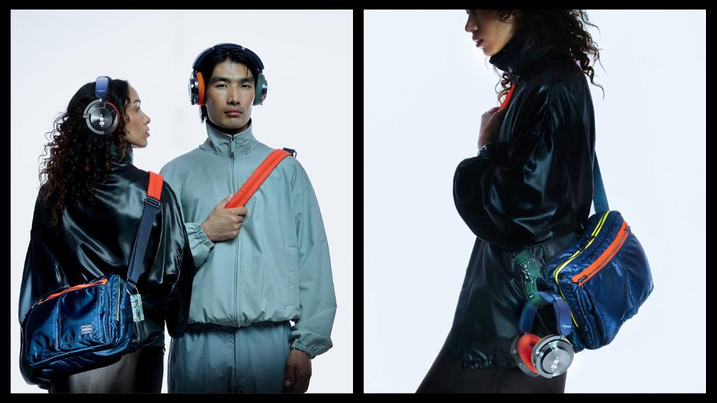 다이슨 온트랙 PORTER 헤드폰과 커스텀 숄더백을 선보이는 두 모델.