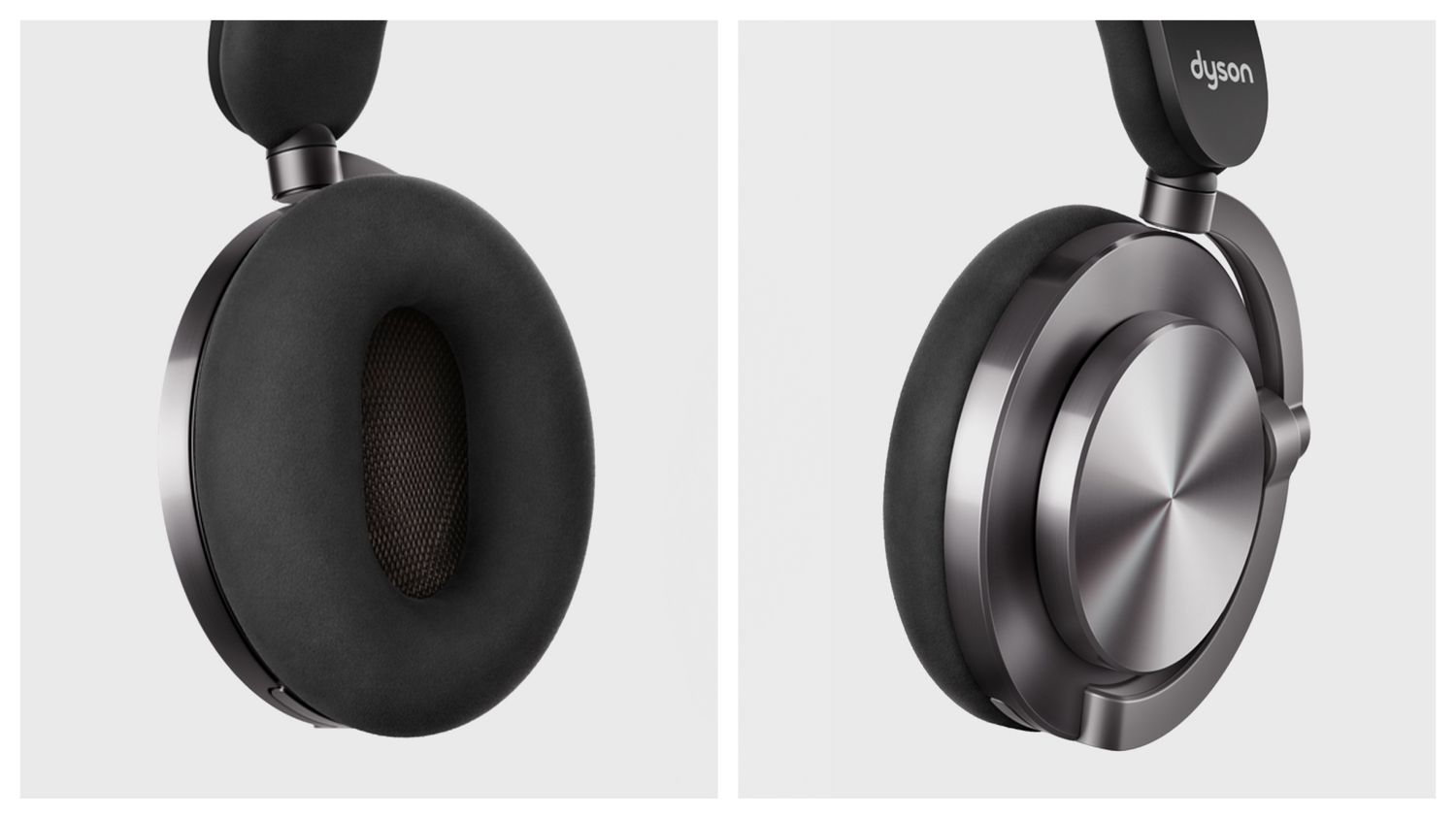 Dyson OnTrac headphones close-up of ear cushions and outer caps.