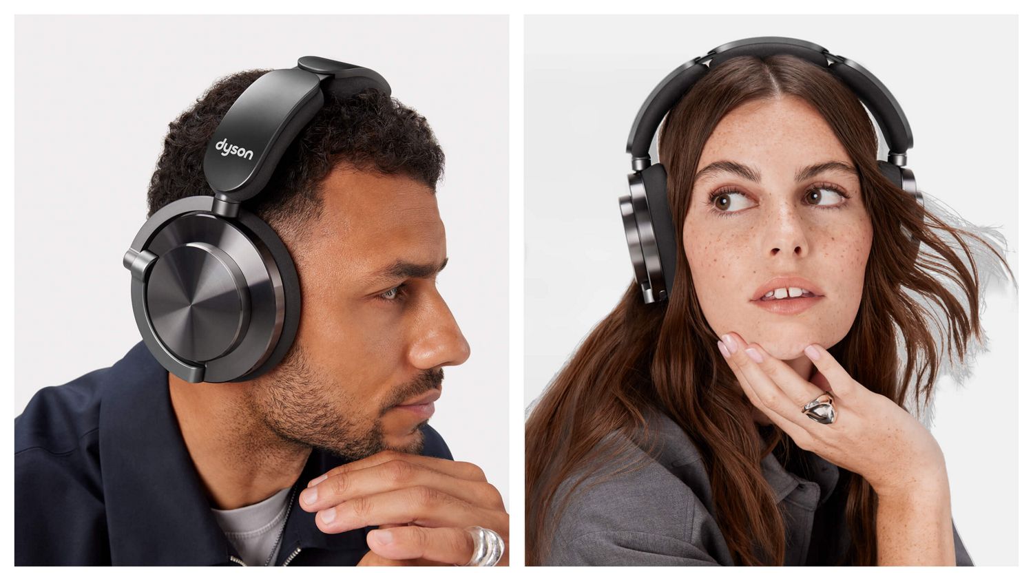 Pair of models wearing the Dyson OnTrac headphones.