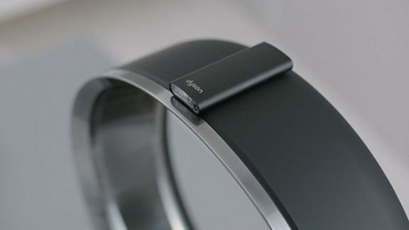 Dyson cool desk fan with remote attached to top.