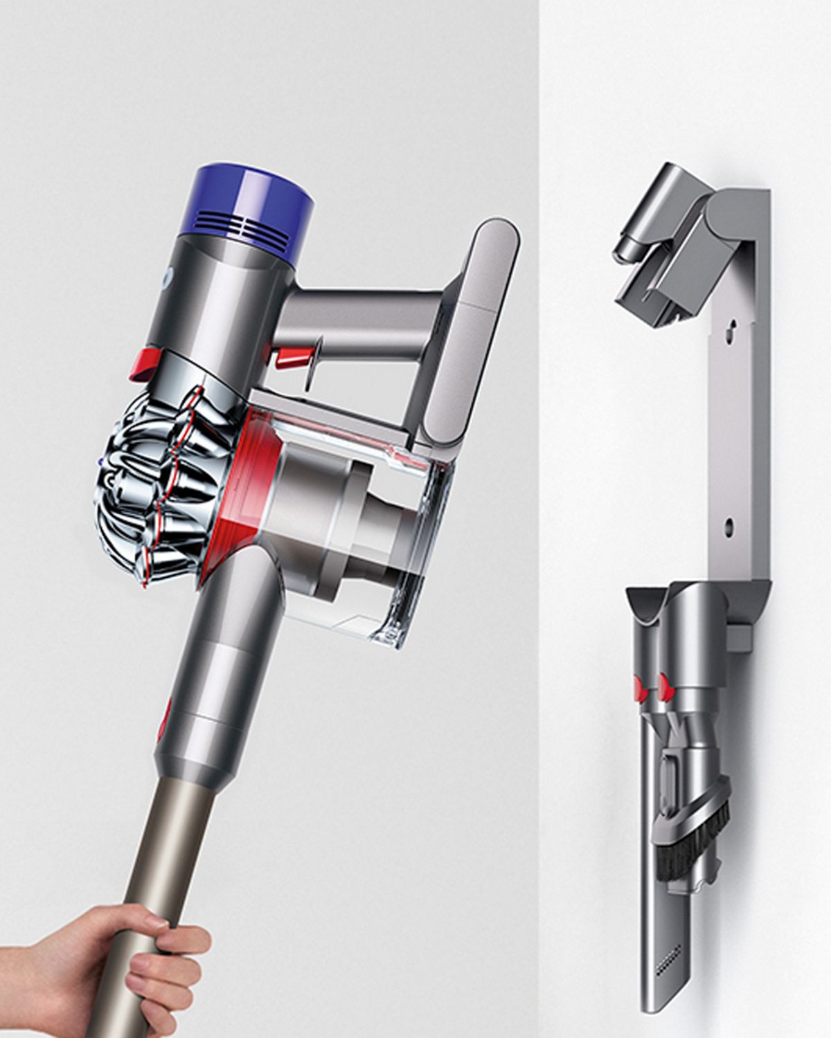 Aspirador sem fios Dyson V8 Animal + alcança abaixo das gavetas para conseguir limpar o pó.