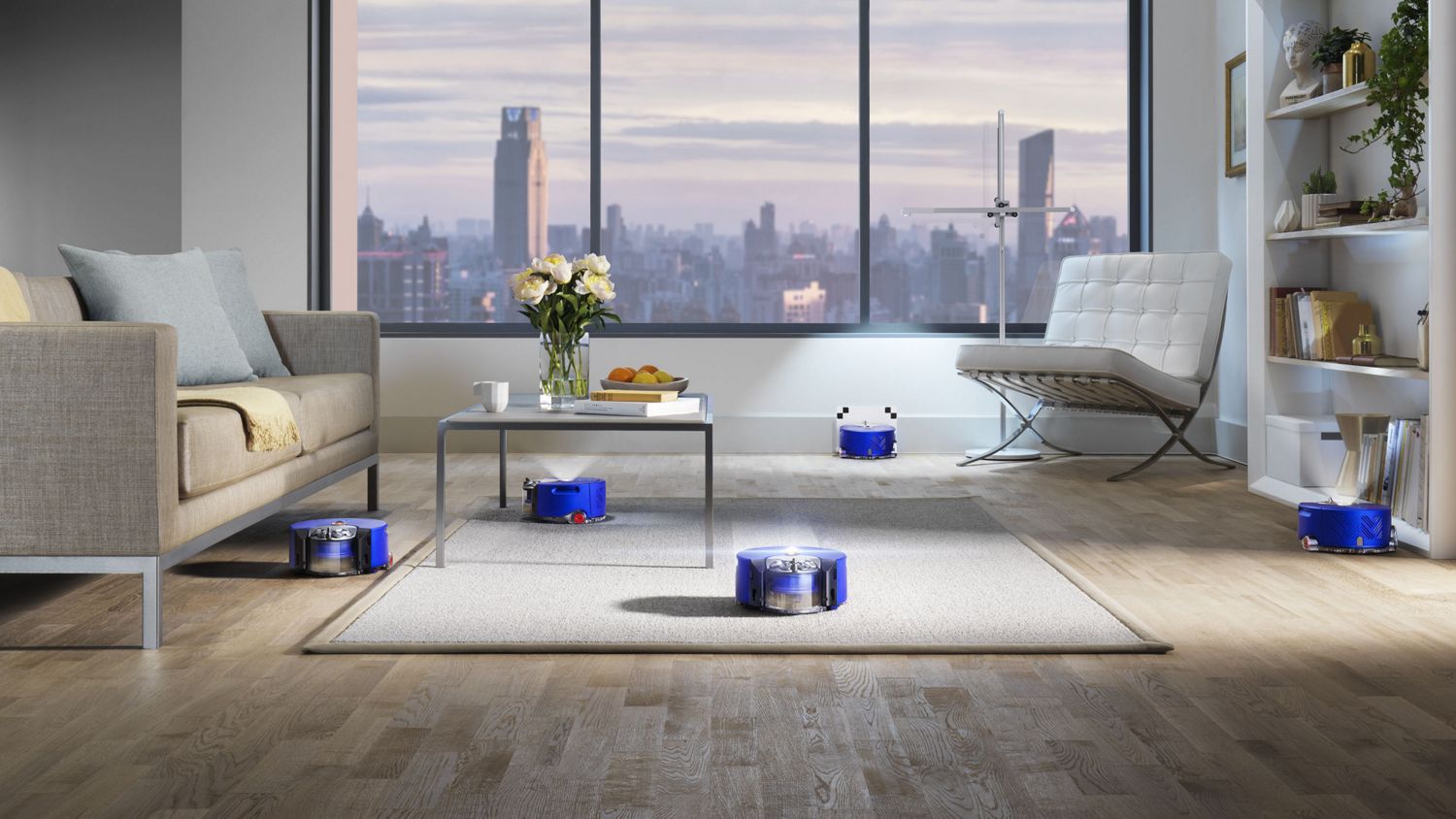 Robot aspirador Dyson 260 Heurist limpa várias superfícies. Imagem em timelapse.