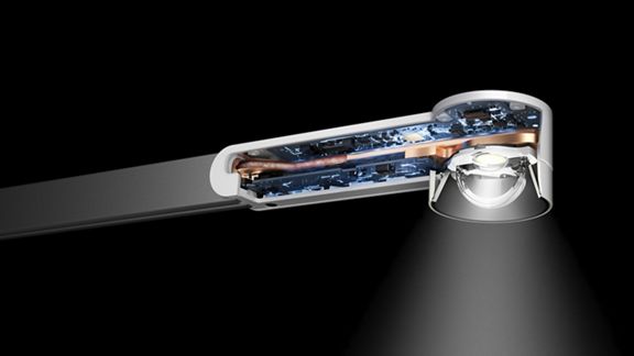 Il funzionamento interno della luce Dyson CSYS, con tecnologia Heat Pipe.