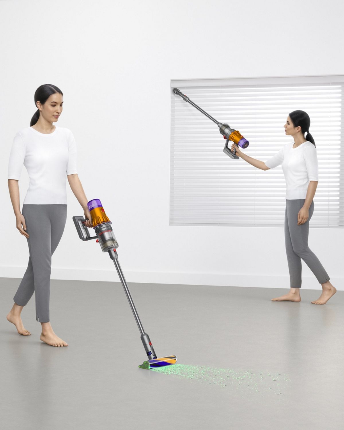 Woman cleaning in various places around the home