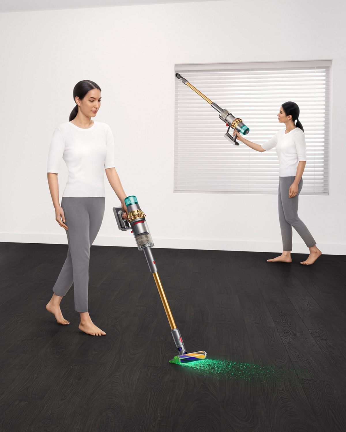 Woman cleaning in various places around the home