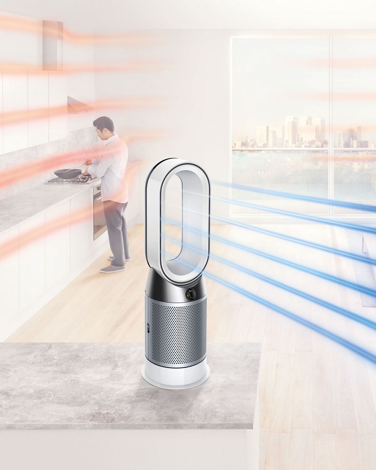 A Dyson Hot + Cool purifier ingests harmful gasses and releases purified air. 