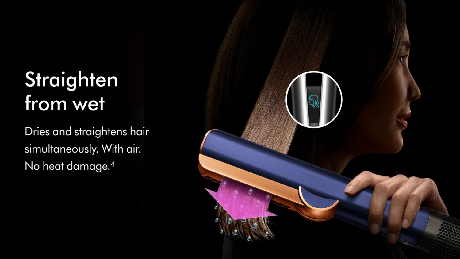 Dyson Airstrait Straight from Wet Infographic Prussian Blue