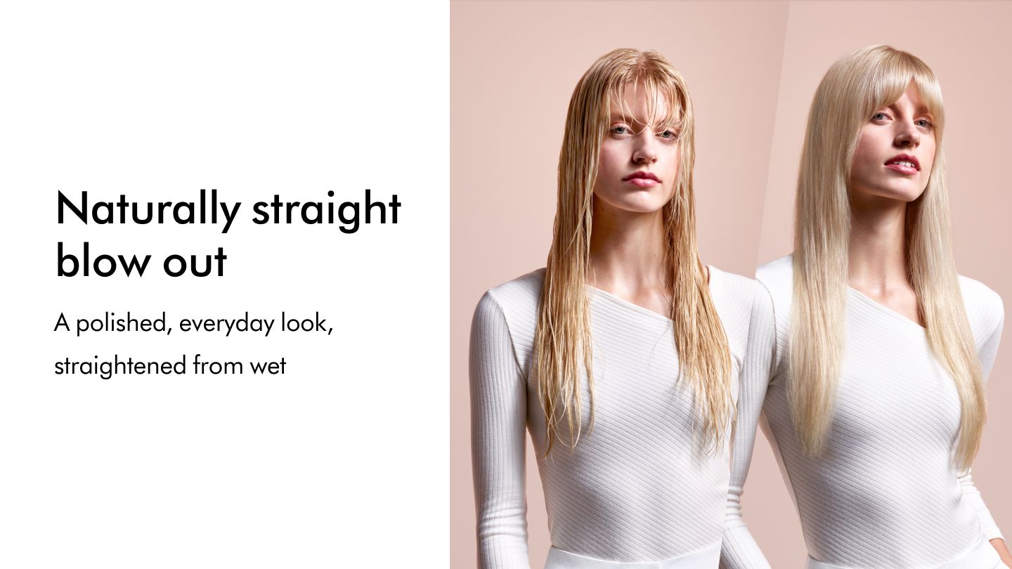 Dyson Airstrait Naturally Straight Blow Out with Model before and after