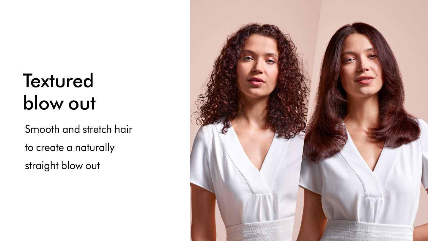 Dyson Airstrait Textured blow out with Model before and after