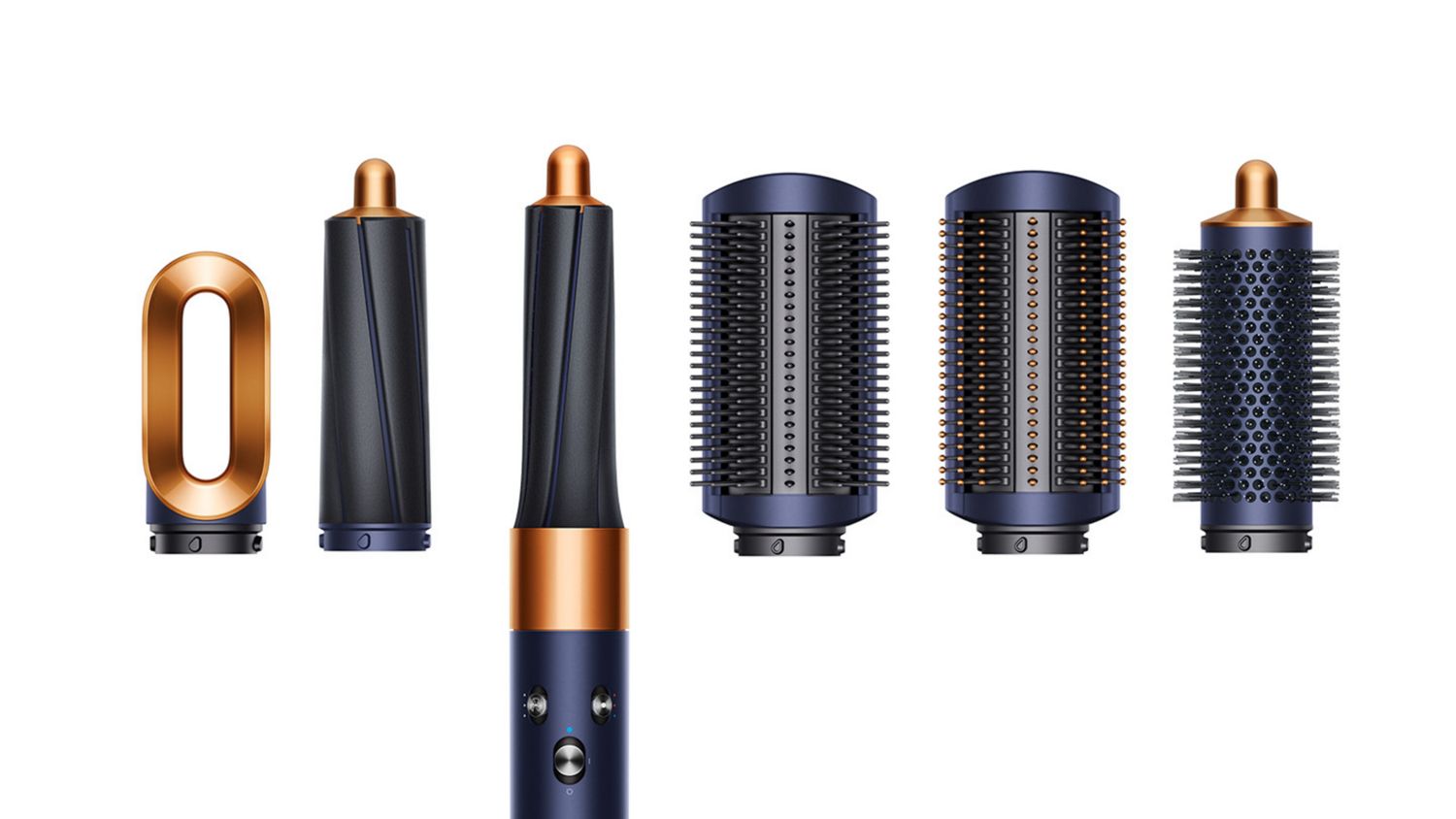 Airwrap styling attachments displayed in a row