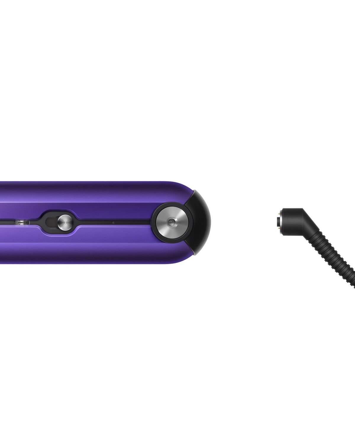 Dyson Coralle straightener with charger being placed in.