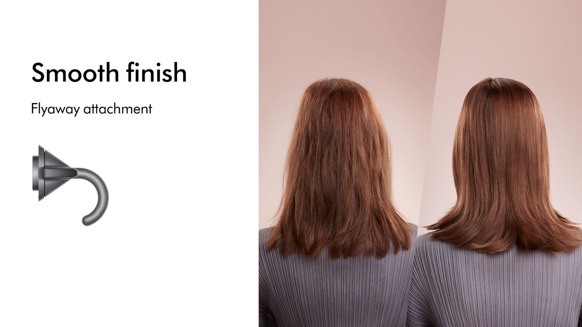 Dyson Supersonic Flyaway Attachment in Nickel with Model before and after