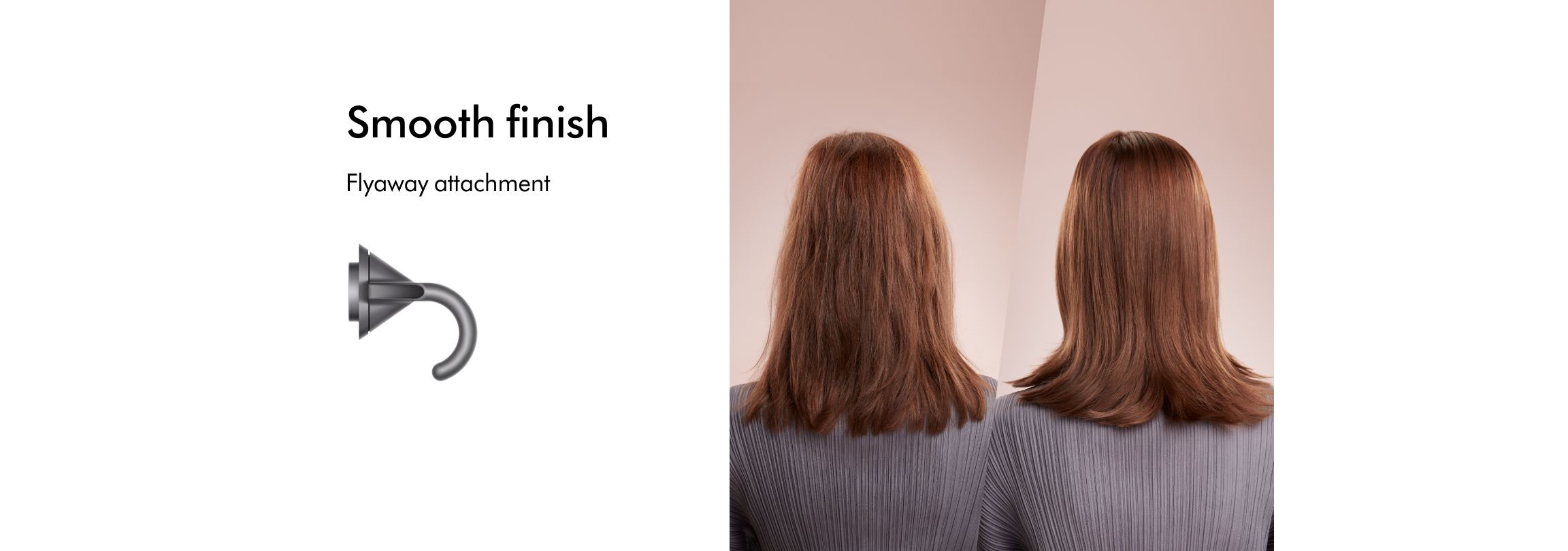 Dyson Supersonic Flyaway Attachment in Nickel with Model before and after