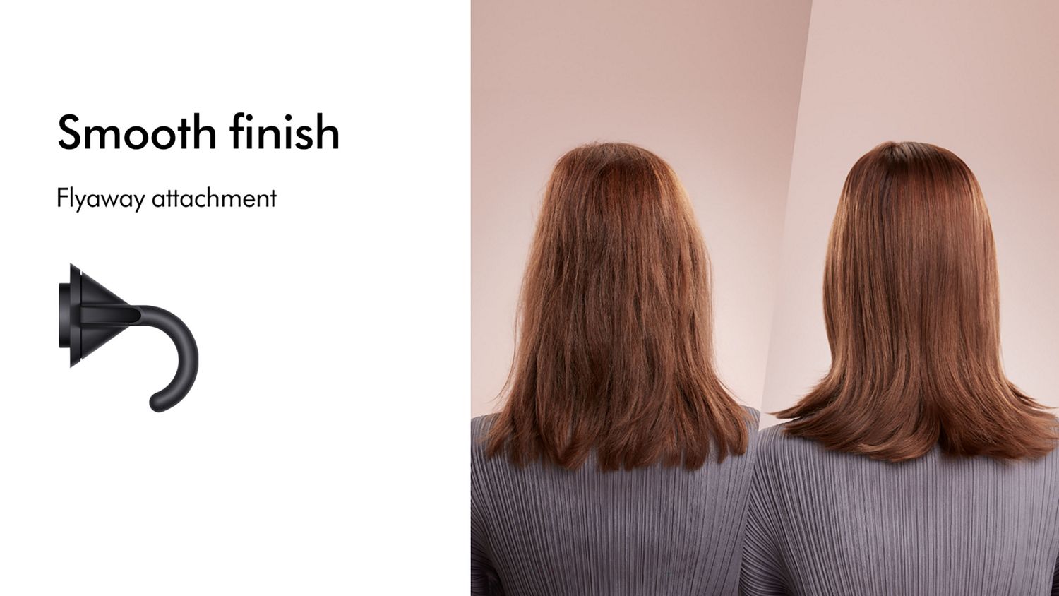 Dyson Supersonic Flyaway Attachment in Black with Model before and after