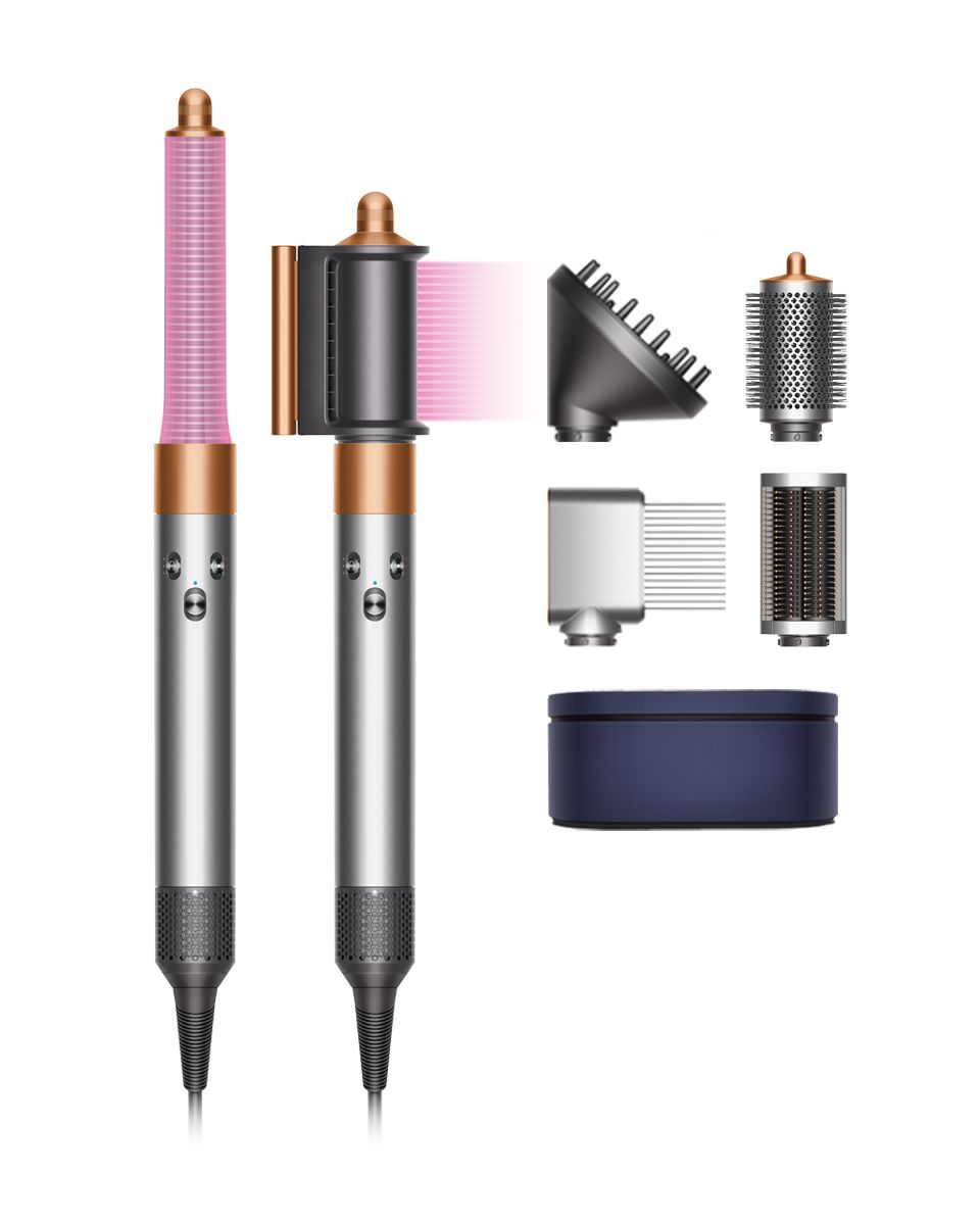 Dyson Airwrap Multi-Haarstyler und Trocknungsaufsatz Complete Long Diffuse in Nickel und Kupfer mit Zubehör.