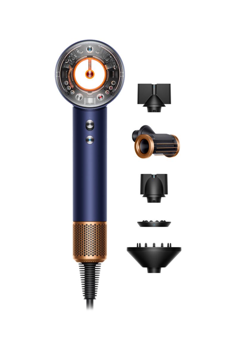 Dyson Supersonic Nural Haartrockner in Nachtblau und Kupfer.