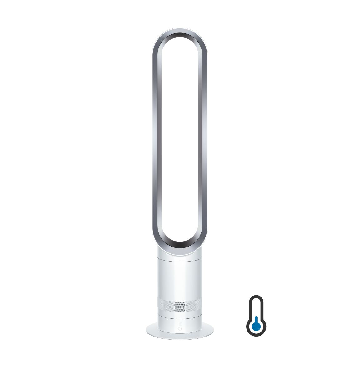 Dyson Cool AM07 Turmventilator in Weiß und Silber auf weißem Hintergrund