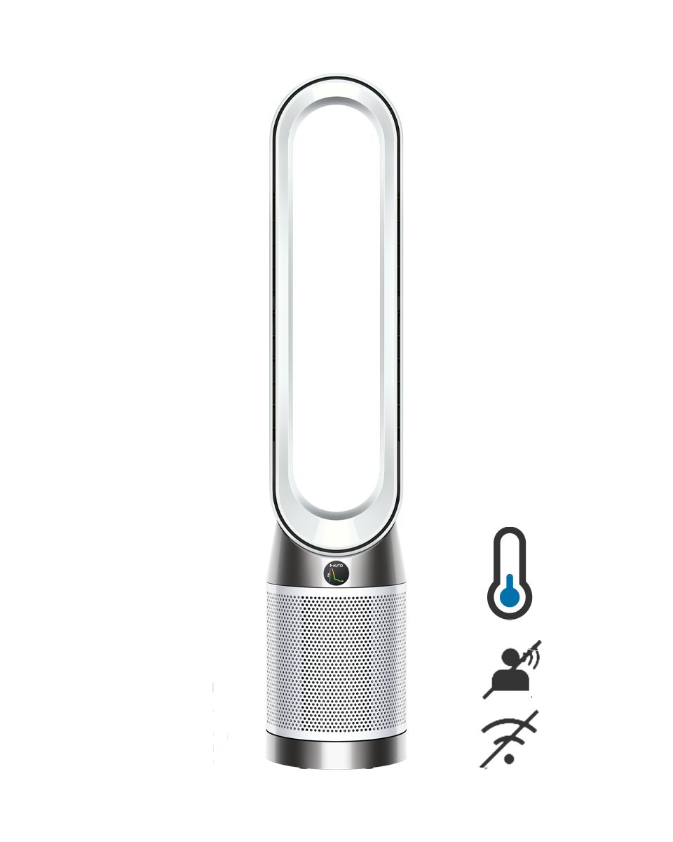 Le Dyson Purifier Hot+Cool Gen1 machine sur fond blanc, de face et de profil