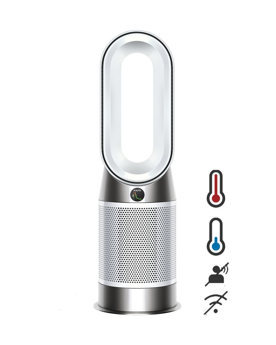 Le Dyson Purifier Hot+Cool Gen1 machine sur fond blanc, de face et de profil
