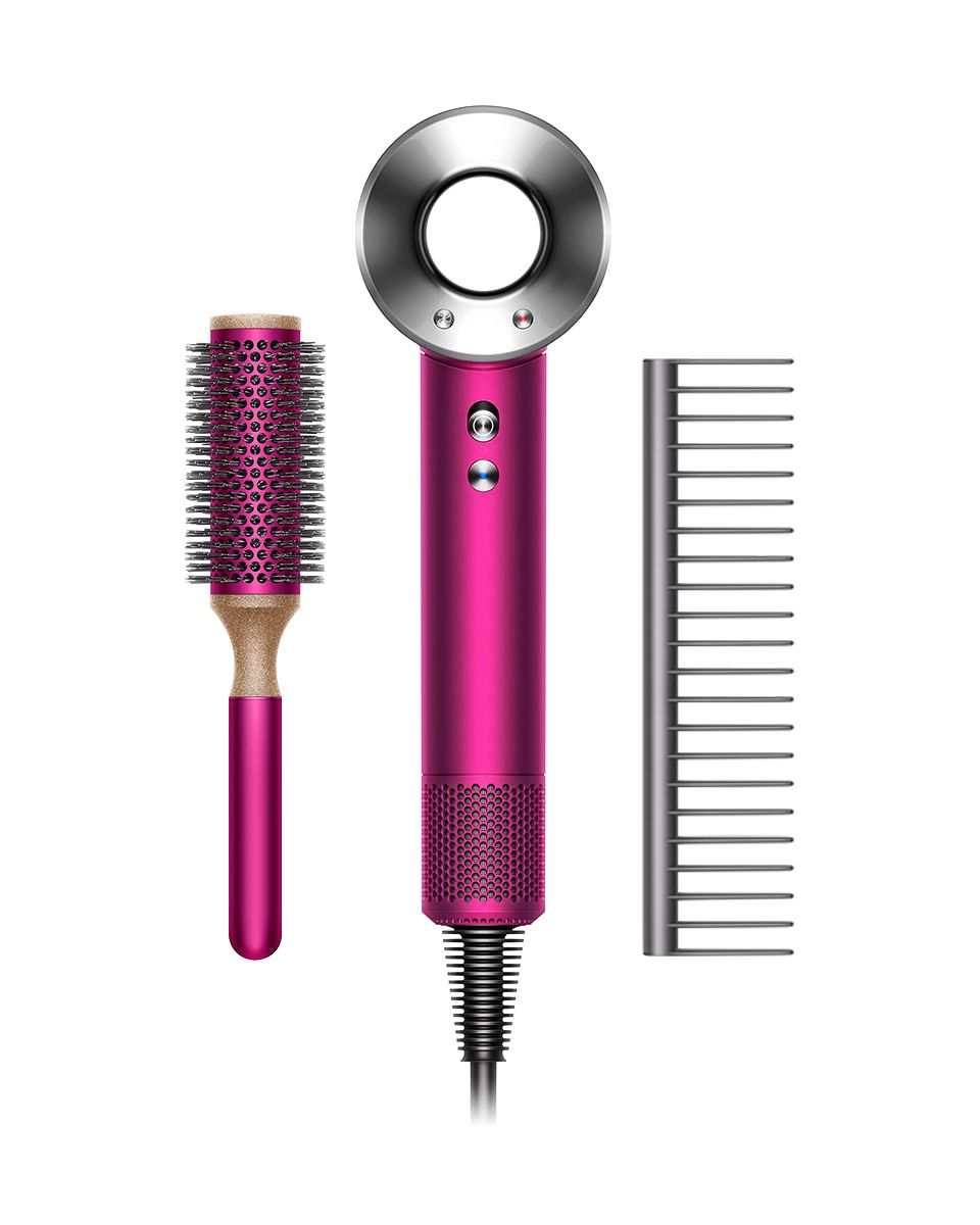 Die Dyson Supersonic™ Haartrockner Specialedition in den Farben Fuchsia und Nickel. 