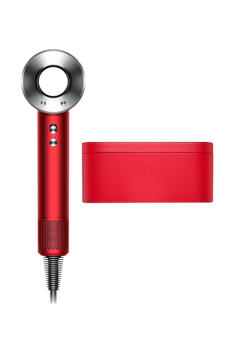Dyson Supersonic™ (Rot) Haartrockner in Vorderansicht inkl. Präsentationsbox