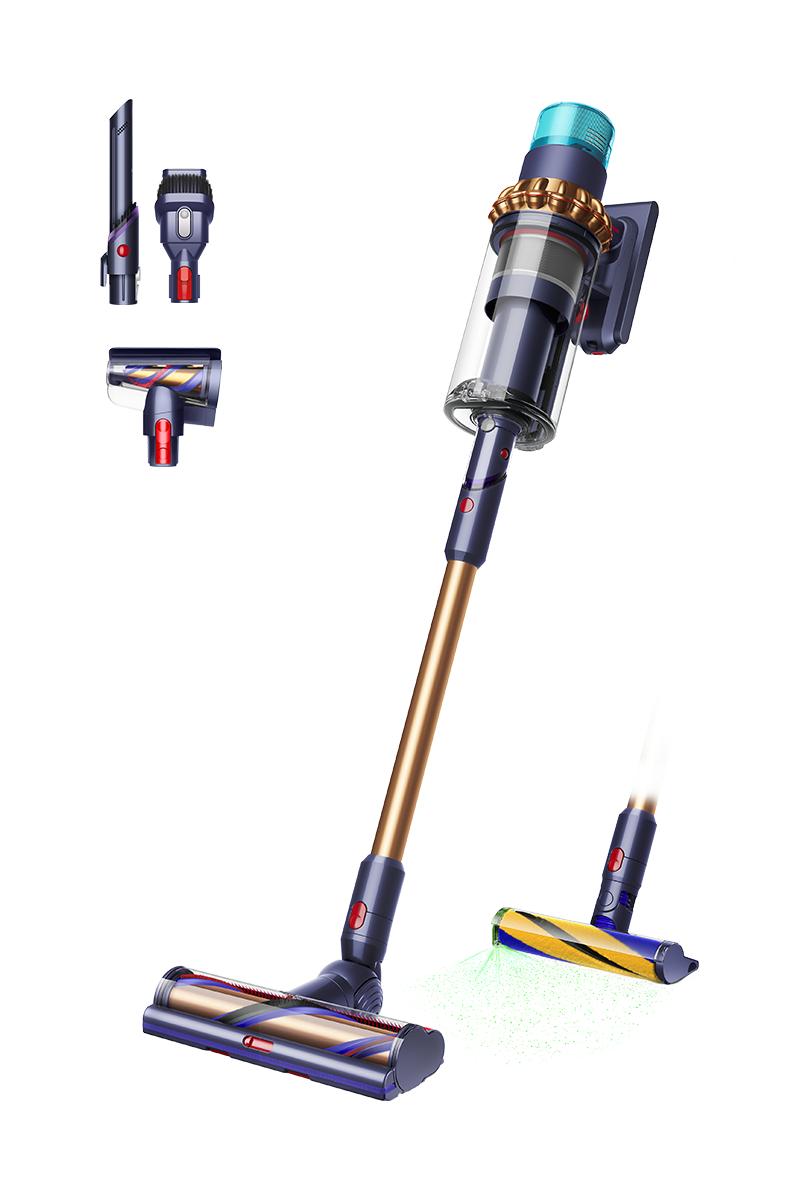 Three-quarter view of the Dyson Gen5outsize vacuum cleaner with illuminating cleaner head.