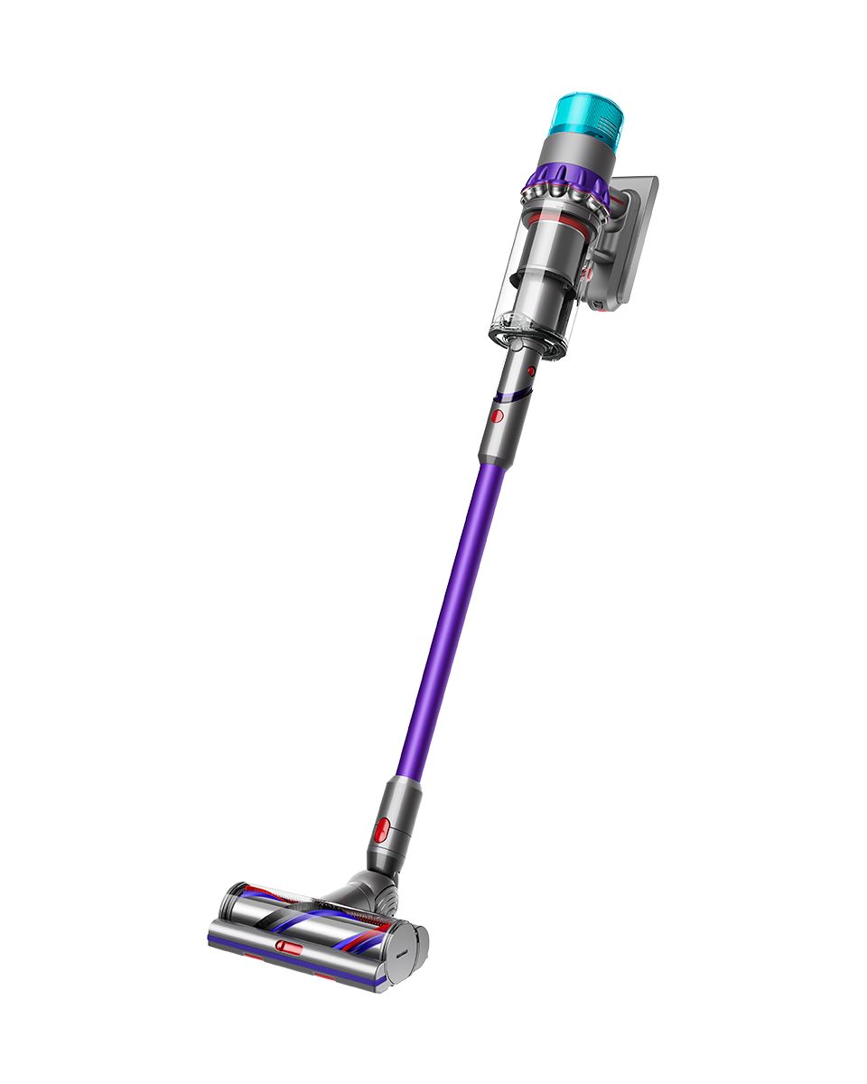 Three-quarter view of the Dyson Gen5detect vacuum cleaner and accessories.
