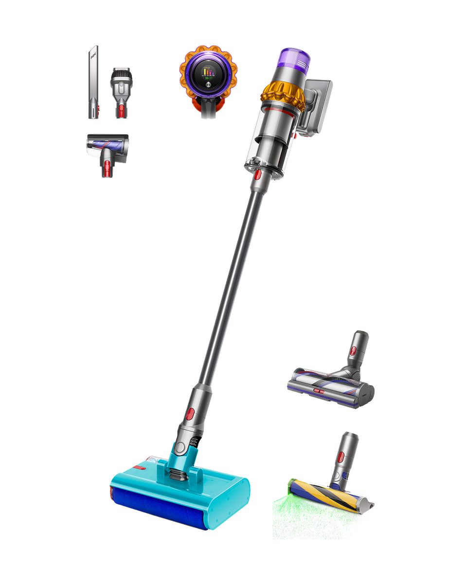  3/4 view of the Dyson V15s Detect Submarine wet and dry vacuum cleaner.