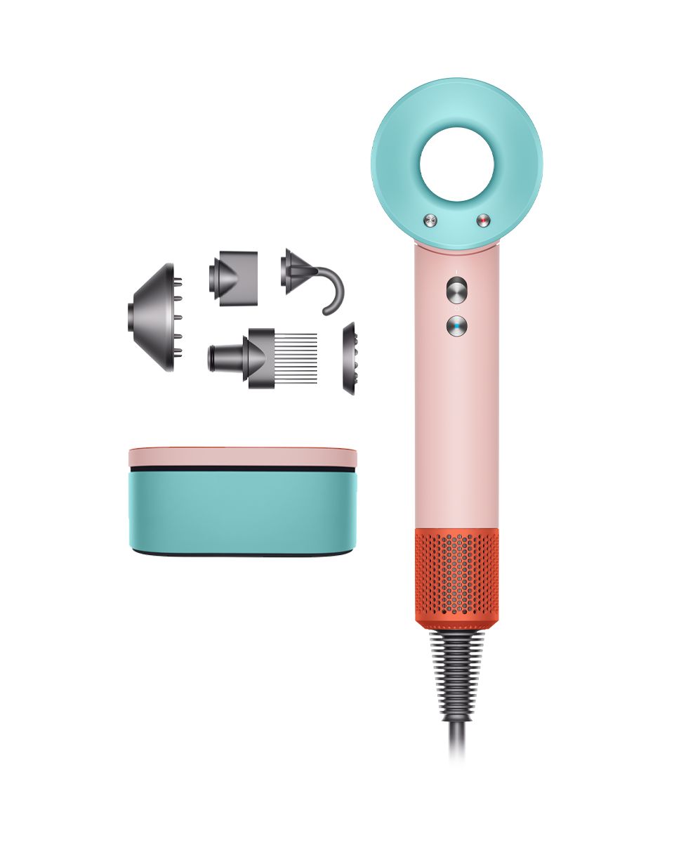 Dyson Supersonic Haartrockner Ceramic Pop mit Aufsätzen und Aufbewahrungsbox.