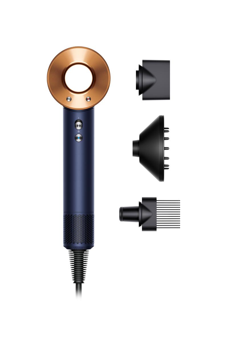 Dyson Supersonic™ hair dryer in Prussian blue and rich copper with 3 attachments