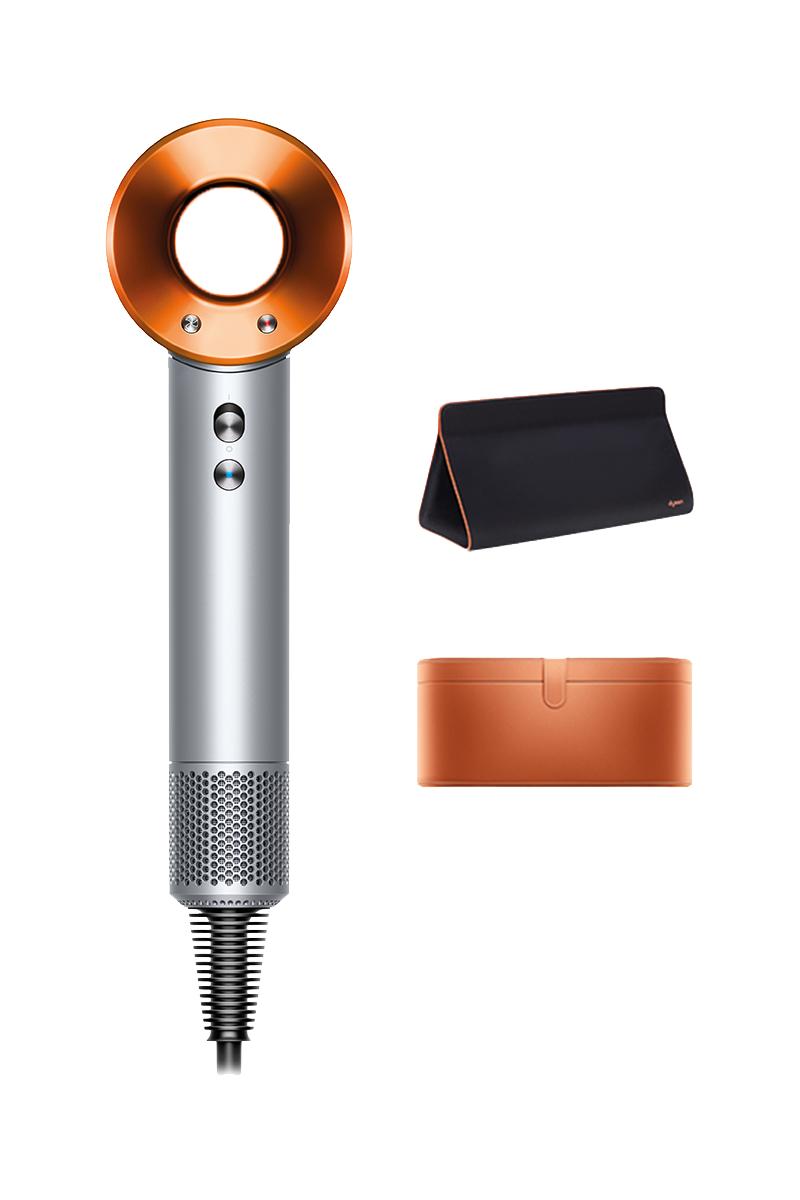 The Dyson Supersonic™ hair dryer in limited edition copper and silver. With Dyson presentation case and copper-edged storage bag.