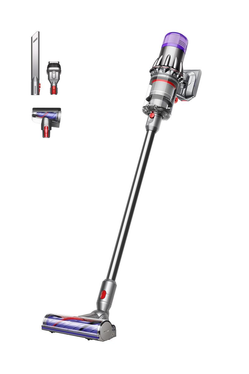 The Dyson V9 Motorbar vacuum with included accessories. The Dyson V9 Motorbar vacuum with included accessories.