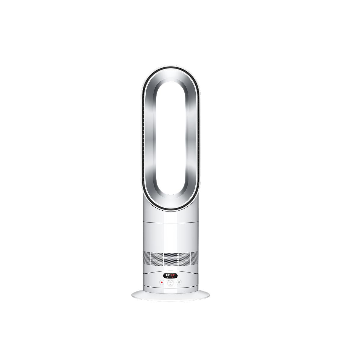 Dyson Hot+Cool HF1 in Weiß und Silber auf weißem Hintergrund