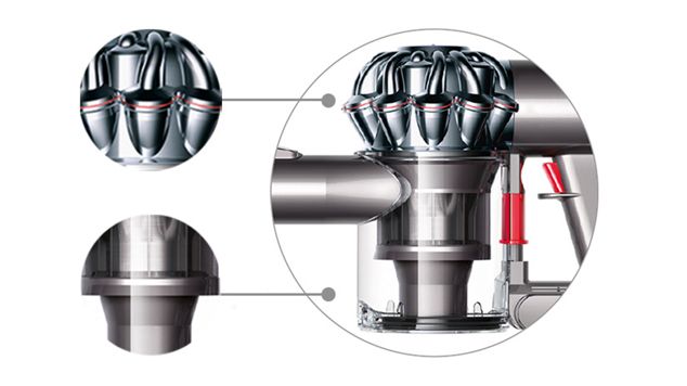 Primo piano dell’aspirapolvere senza filo Dyson V6 nichel/grigio antracite