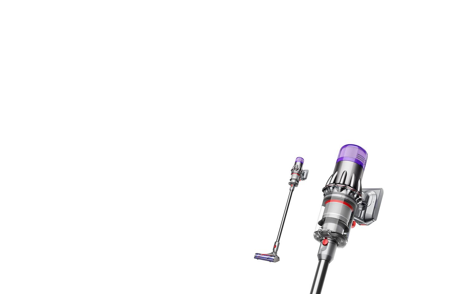 Dyson Digital Slim vacuum shown in both full view and close-up.
