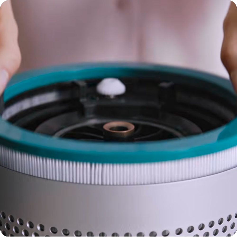 Filter is replaced on the Dyson Pure Cool Me personal purifying fan.