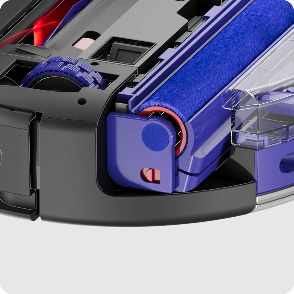 The brush bar of the Spot+Scrub Ai robot vacuum.