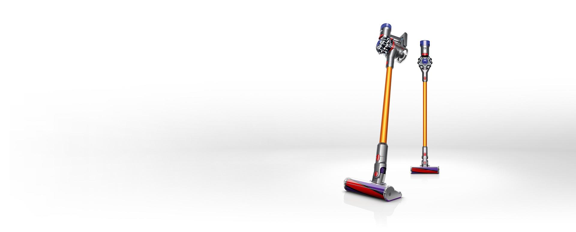 Dyson V8 vacuum cleaner picking up debris from the hard floor