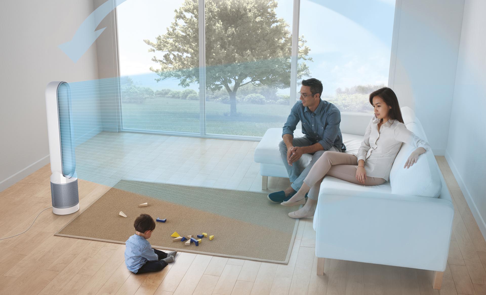 Family with kids with home air purifier