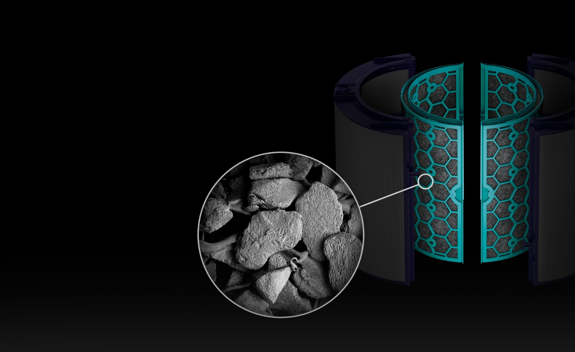 Close-up of activated carbon filter