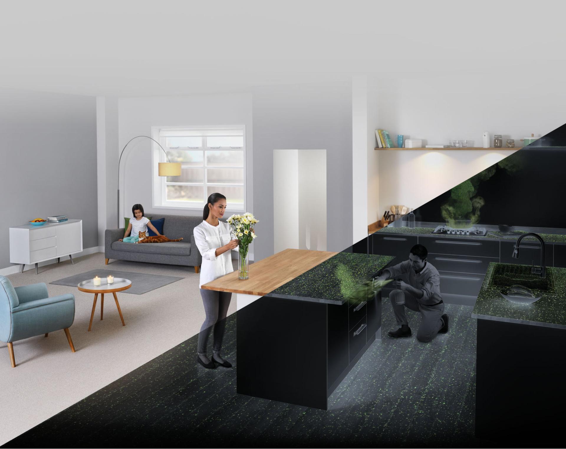 Scene of a home UV lighting shows bacteria around the home