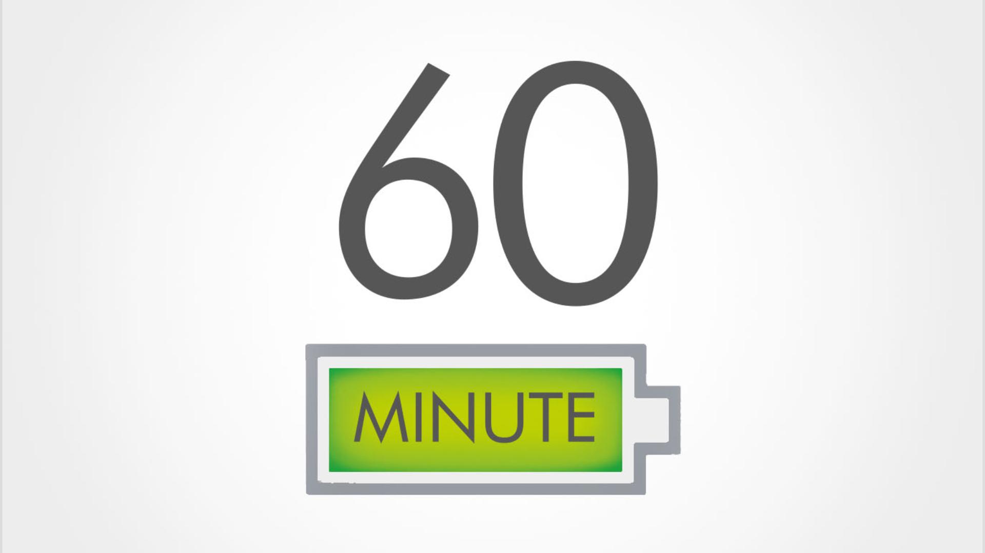 Graphical number 60 and battery icon