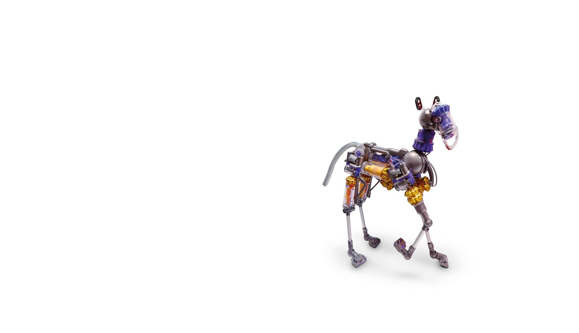 Dyson vacuum cleaners put together to form a horse